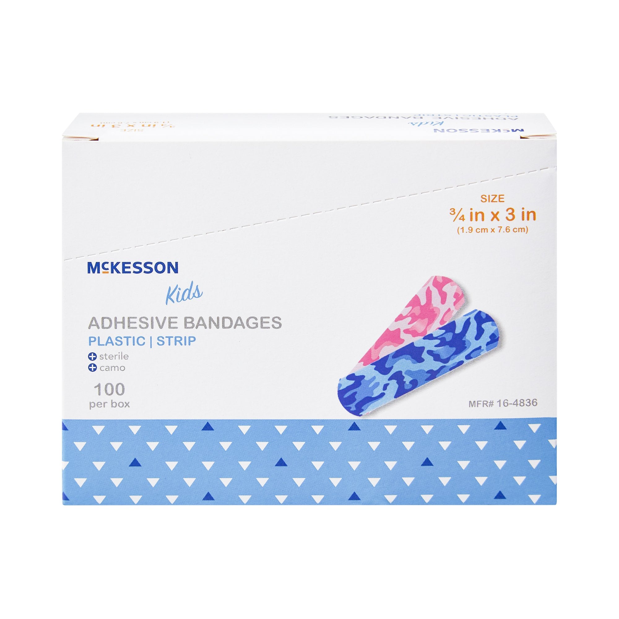 Adhesive Strip McKesson Kids™ 3/4 X 3 Inch Plastic Rectangle Kid Design (Blue / Pink Camo) Sterile - Image 4
